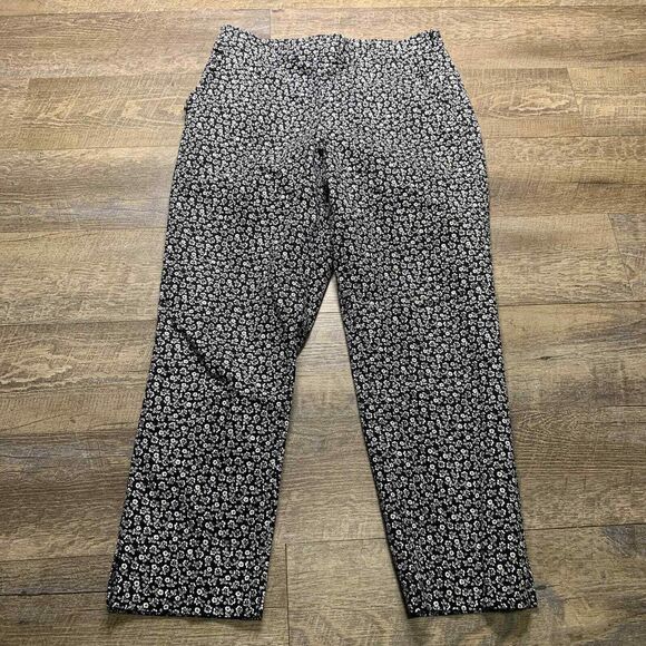 Kate Spade Womens Pants‎ Size 10 Black Floral Print Straight Leg Ankle Cropped - Picture 1 of 6